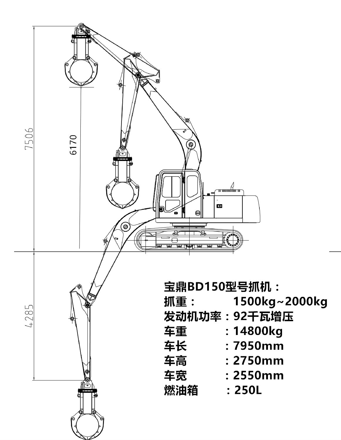 寶鼎150抓機(jī)參數(shù)圖